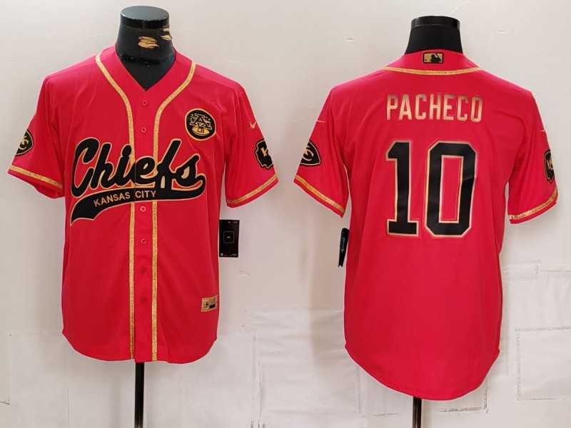 Men%27s Kansas City Chiefs #10 Isiah Pacheco Red Gold Cool Base Stitched Baseball Jersey